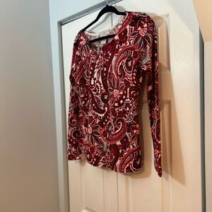 Palette Red Black Paisley Long Sleeve Knit Top Women’s Medium